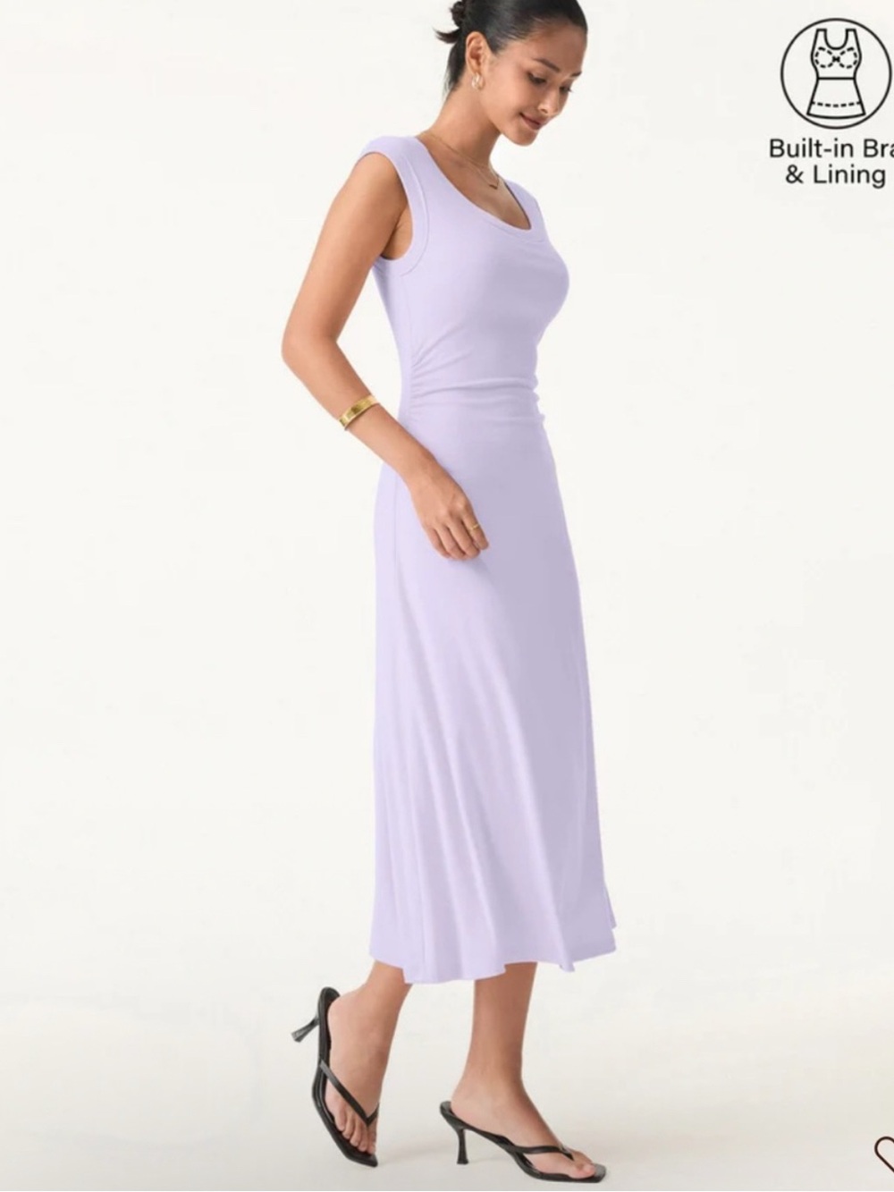 OGL Size S Scoop Neck Side Ruched New Airy Bra Midi Dress in Powder Lilac